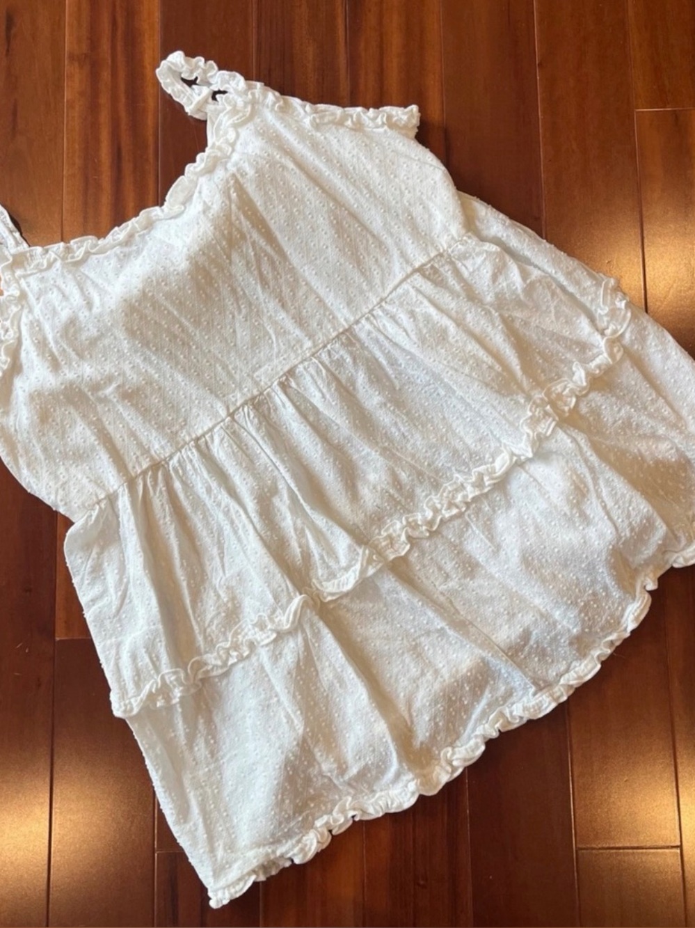 POL White Ruffled Eyelet Tiered Tank Top 3XL Swiss Dot Tie Back Details
